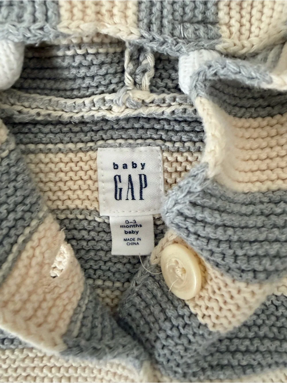 GAP Striped Cream and Blue Hooded Sweater with Orange Horns